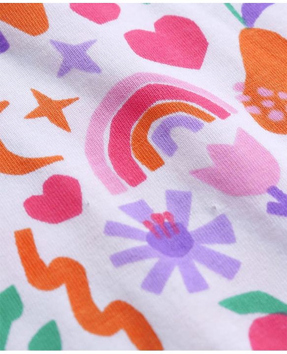 Babyhug Cotton Knit Frill Sleeves Top with Tropical Theme Print - White