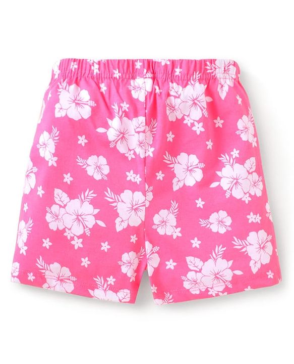 Babyhug Cotton Single Jersey Knit Mid Thigh Shorts Floral & Leafy Print Pack of 3 - Pink Navy & Purple