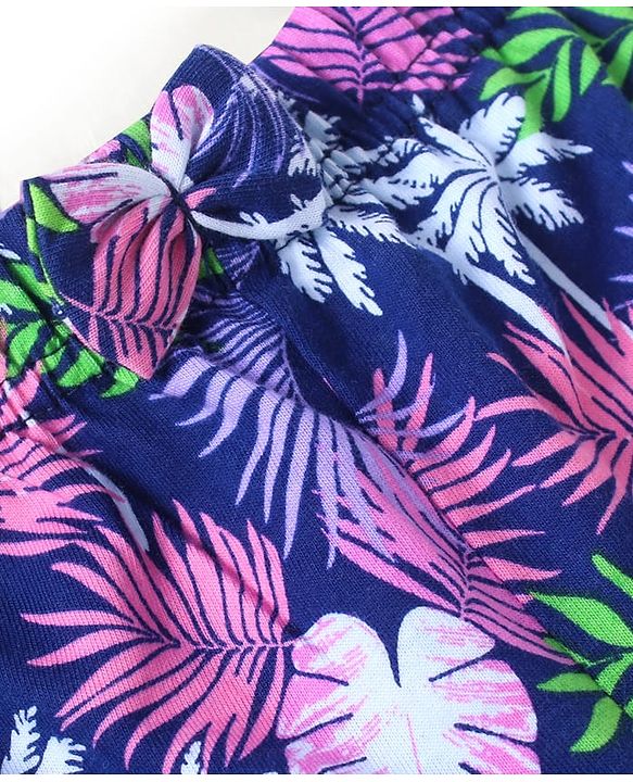 Babyhug Cotton Single Jersey Knit Mid Thigh Shorts Floral & Leafy Print Pack of 3 - Pink Navy & Purple
