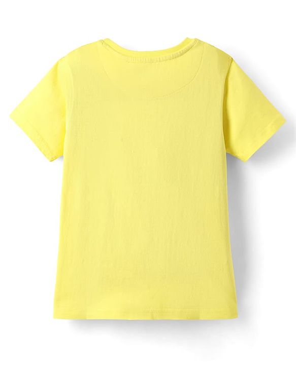 Pine Kids Cotton Knit Half Sleeves T-Shirt with Text Print - Yellow