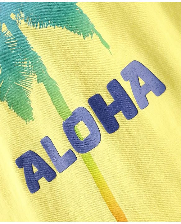 Pine Kids Cotton Knit Half Sleeves T-Shirt with Text Print - Yellow