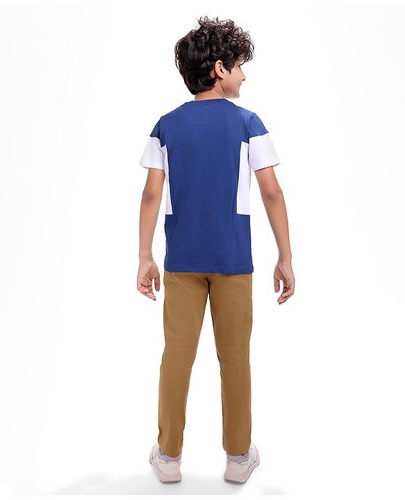 Pine Kids Cotton Knit Half Sleeves T-Shirt with Text Print - Navy Blue