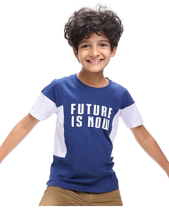Pine Kids Cotton Knit Half Sleeves T-Shirt with Text Print - Navy Blue