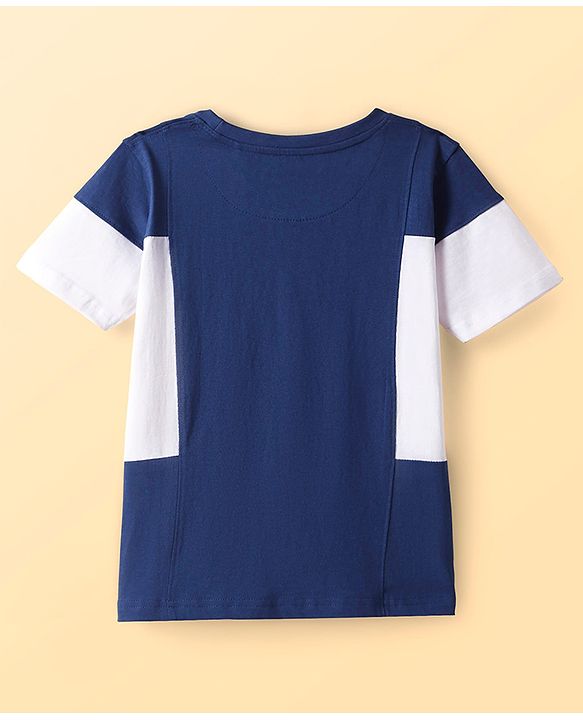Pine Kids Cotton Knit Half Sleeves T-Shirt with Text Print - Navy Blue