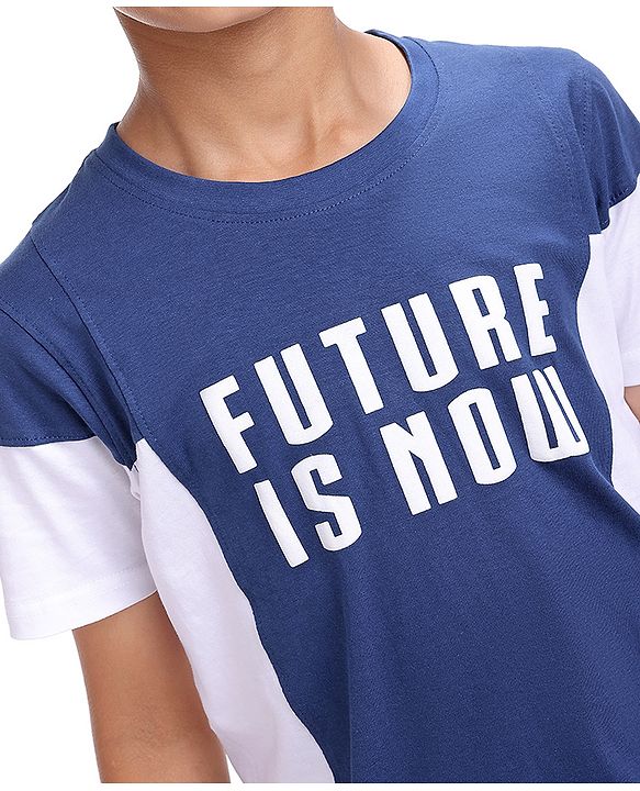 Pine Kids Cotton Knit Half Sleeves T-Shirt with Text Print - Navy Blue
