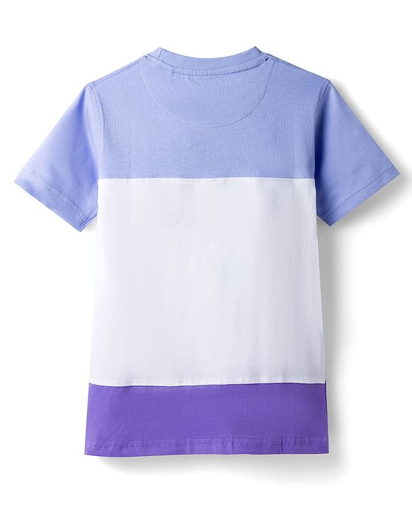 Pine Kids Cotton Knit Half Sleeves Cut & Sew T-Shirt With Gamers Text Print - White & Purple