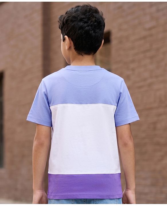 Pine Kids Cotton Knit Half Sleeves Cut & Sew T-Shirt With Gamers Text Print - White & Purple