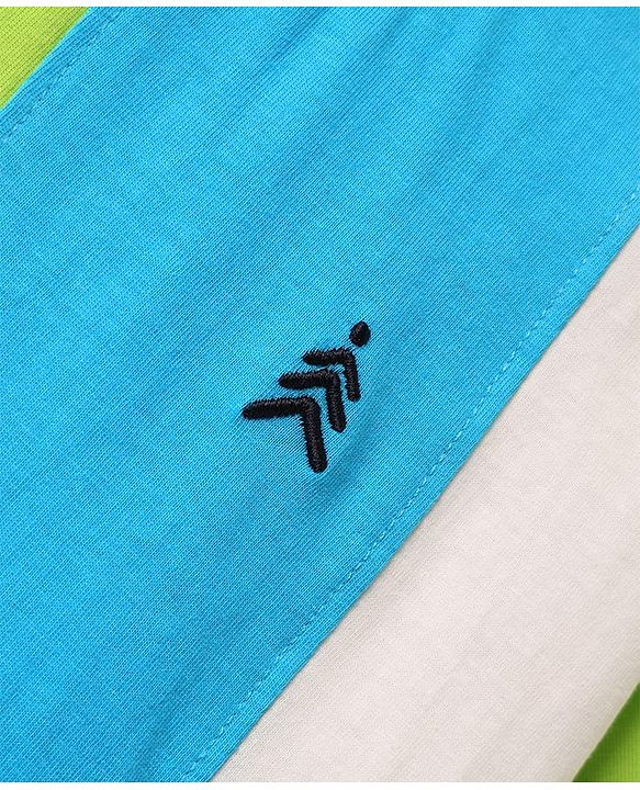 Pine Kids Cotton Knit Half Sleeves Color Black T-Shirt With Logo Print - Limegreen & Light Blue