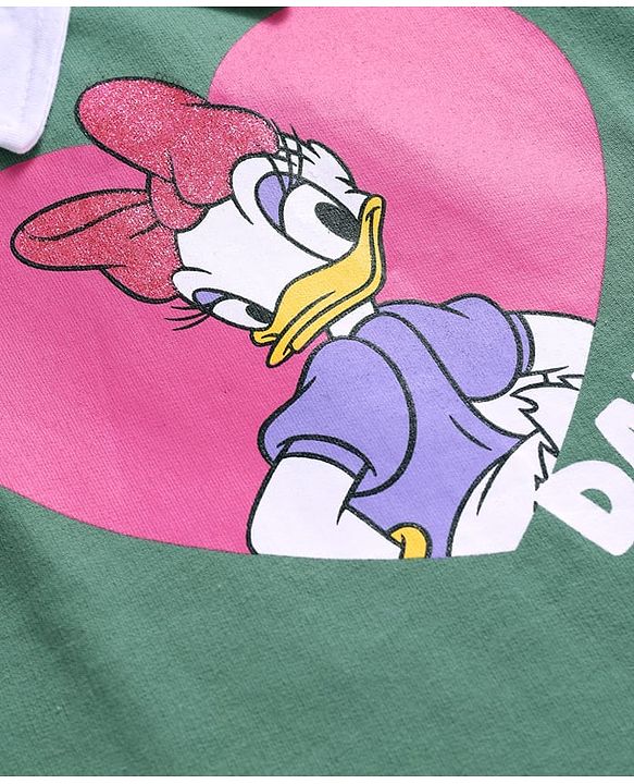 Babyhug Disney Single Jersey Knit Half Sleeves Overlapped T-Shirt & Skirt Set With Daisy Duck Graphics - Dark Green