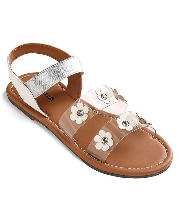 Pine Kids Transparent Straps Sandals with Floral Appliques - Silver