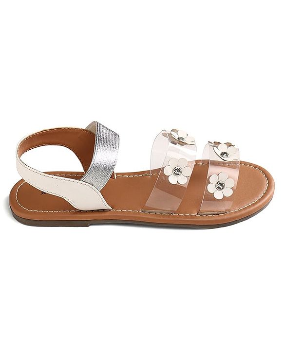 Pine Kids Transparent Straps Sandals with Floral Appliques - Silver