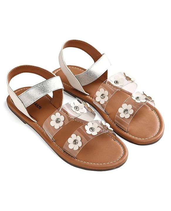 Pine Kids Transparent Straps Sandals with Floral Appliques - Silver