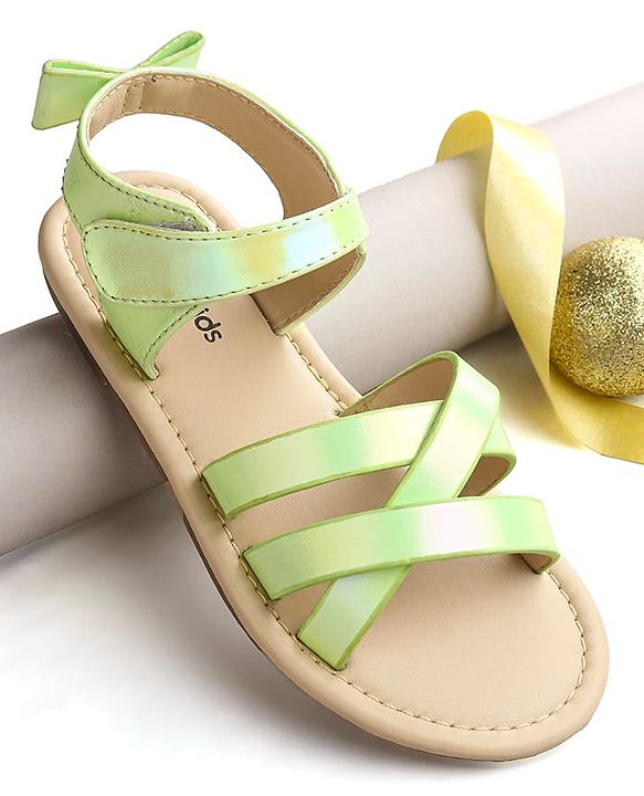 Pine Kids Velcro Closure Sandals With Bow Applique - Green