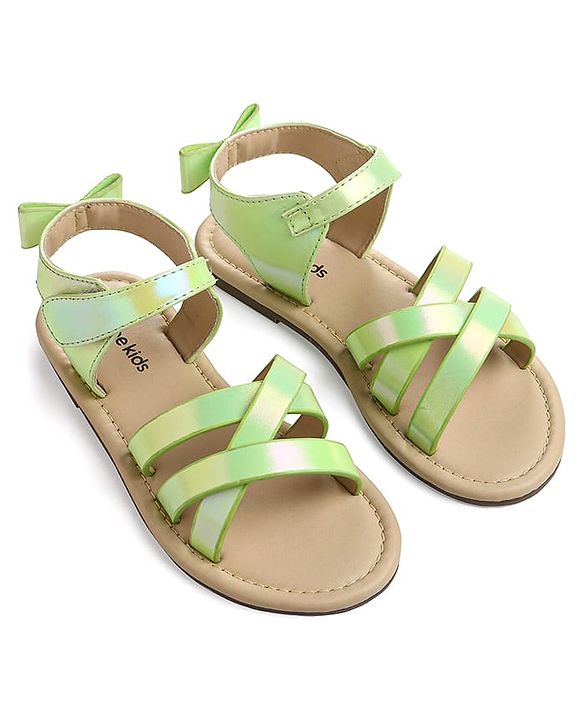 Pine Kids Velcro Closure Sandals With Bow Applique - Green