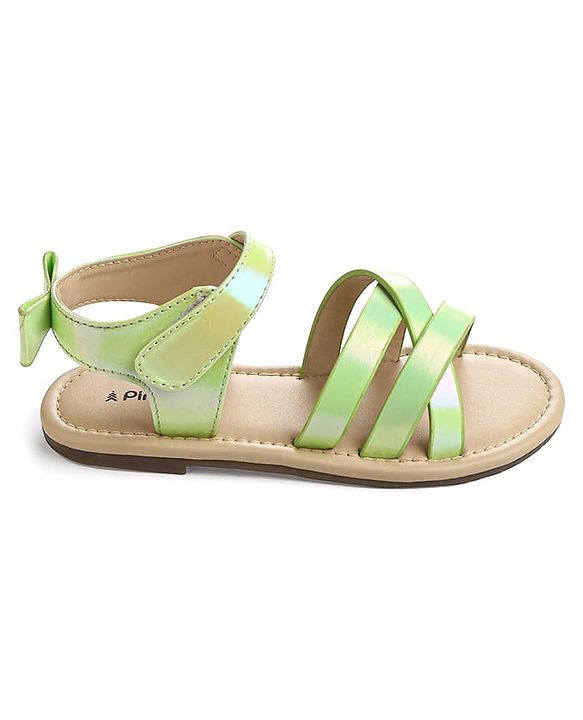 Pine Kids Velcro Closure Sandals With Bow Applique - Green