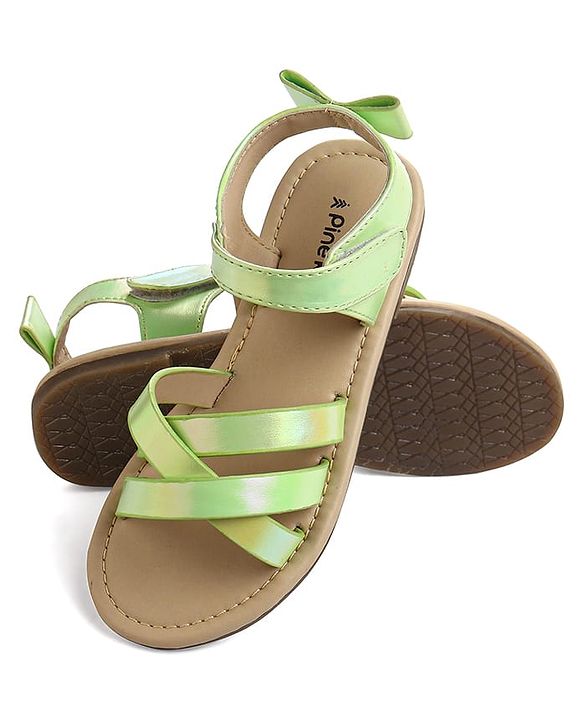 Pine Kids Velcro Closure Sandals With Bow Applique - Green
