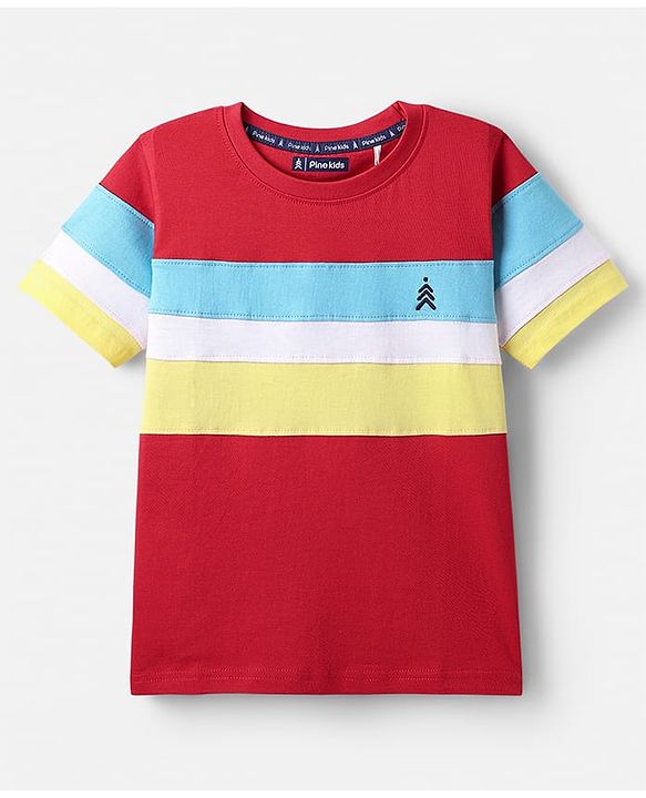 Pine Kids Cotton Knit Half Sleeves Cut & Sew T-Shirt - Red