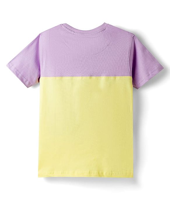 Pine Kids Cotton Knit Half Sleeves T-Shirt With Cut & Sew & Boat Embroidery - White Yellow  & Plum