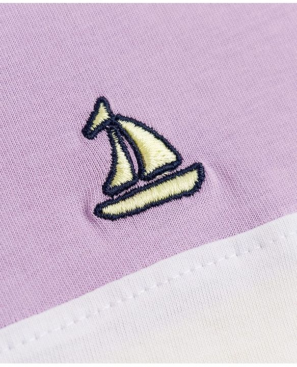 Pine Kids Cotton Knit Half Sleeves T-Shirt With Cut & Sew & Boat Embroidery - White Yellow  & Plum