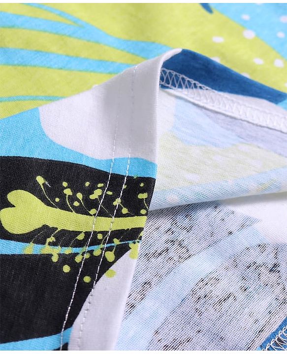 Pine Kids Cotton Knit Half Sleeves T-Shirt with Tropical Print - White & Blue