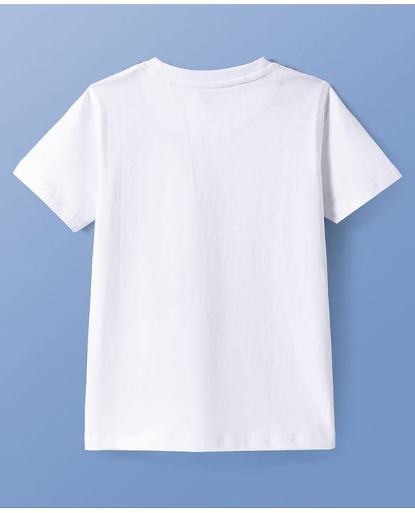 Pine Kids Cotton Knit Half Sleeves T-Shirt with Tiger Print - White