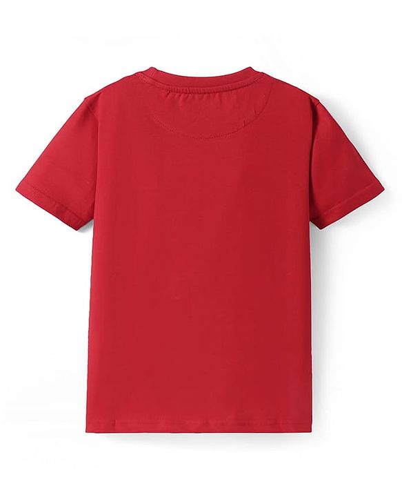 Pine Kids Cotton Knit Half Sleeves T-Shirt with Text Print - Red