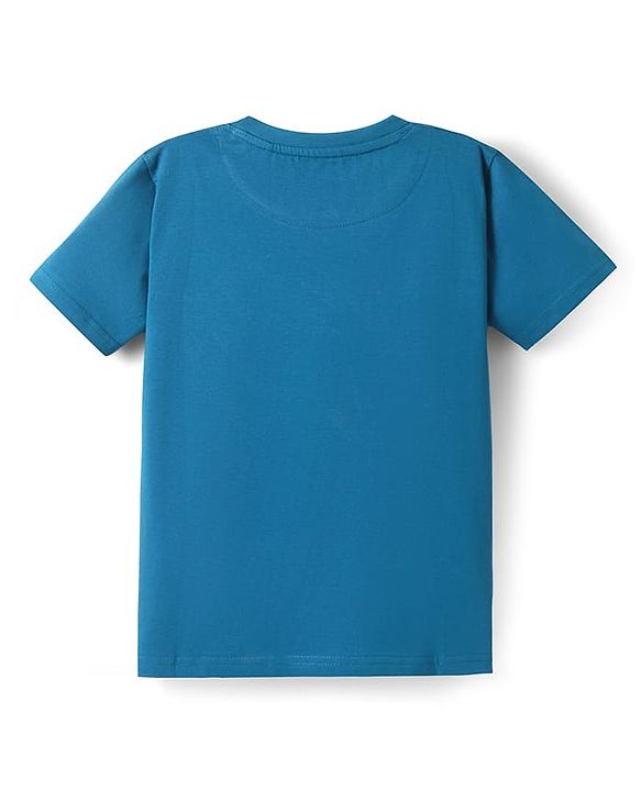 Pine Kids Cotton Knit Half Sleeves T-Shirt with Beach Theme Print - Teal Blue