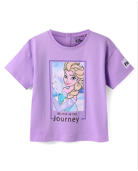Babyhug Disney Single Jersey Knit Half Sleeves T-Shirt And Lounge Pants Set With Disney Princess Graphics - Lavender