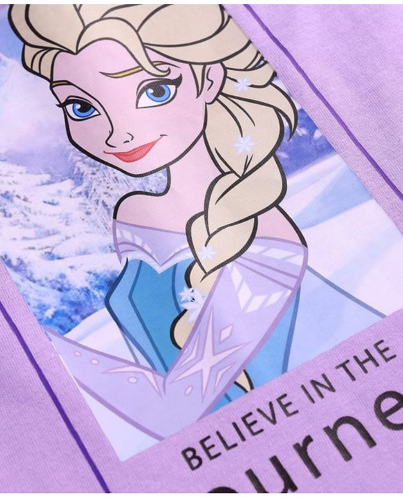 Babyhug Disney Single Jersey Knit Half Sleeves T-Shirt And Lounge Pants Set With Disney Princess Graphics - Lavender