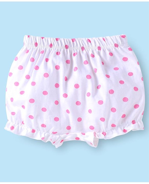 Babyhug 100% Cotton Knit Floral & Polka Dots Printed  Bloomers Pack of 3 - Green Pink & White