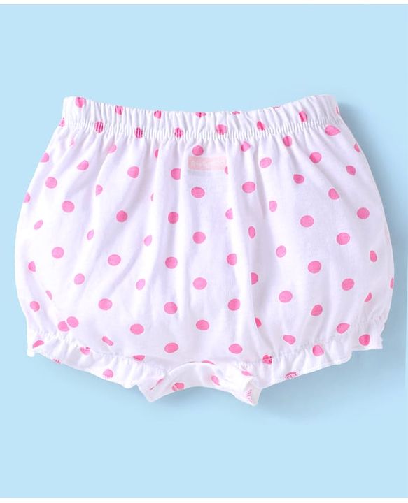 Babyhug 100% Cotton Knit Floral & Polka Dots Printed  Bloomers Pack of 3 - Green Pink & White