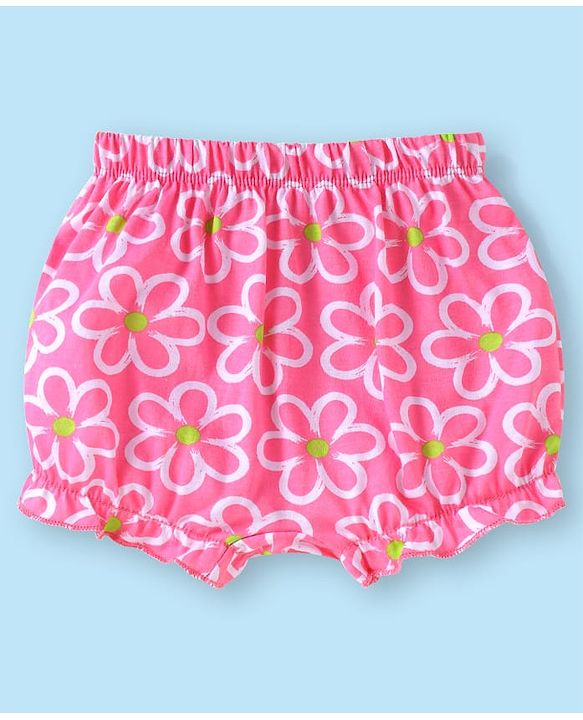 Babyhug 100% Cotton Knit Floral & Polka Dots Printed  Bloomers Pack of 3 - Green Pink & White