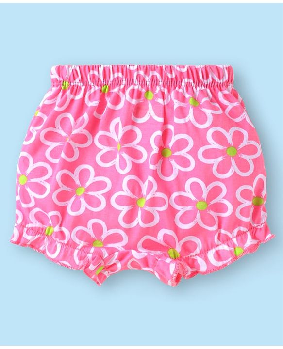 Babyhug 100% Cotton Knit Floral & Polka Dots Printed  Bloomers Pack of 3 - Green Pink & White