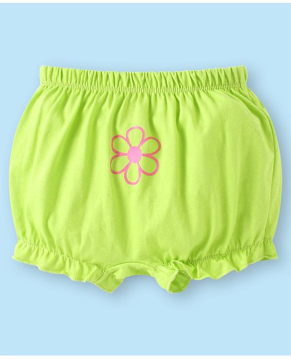 Babyhug 100% Cotton Knit Floral & Polka Dots Printed  Bloomers Pack of 3 - Green Pink & White