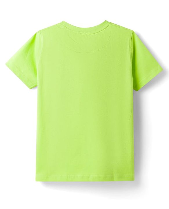 Pine Kids Cotton Knit Half Sleeves T-Shirt With Paradies Island Text Print - Limegreen