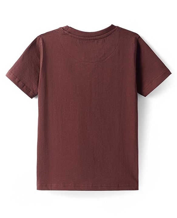Pine Kids Cotton Knit Half Sleeves Text Printed T-Shirt -Dark Brown