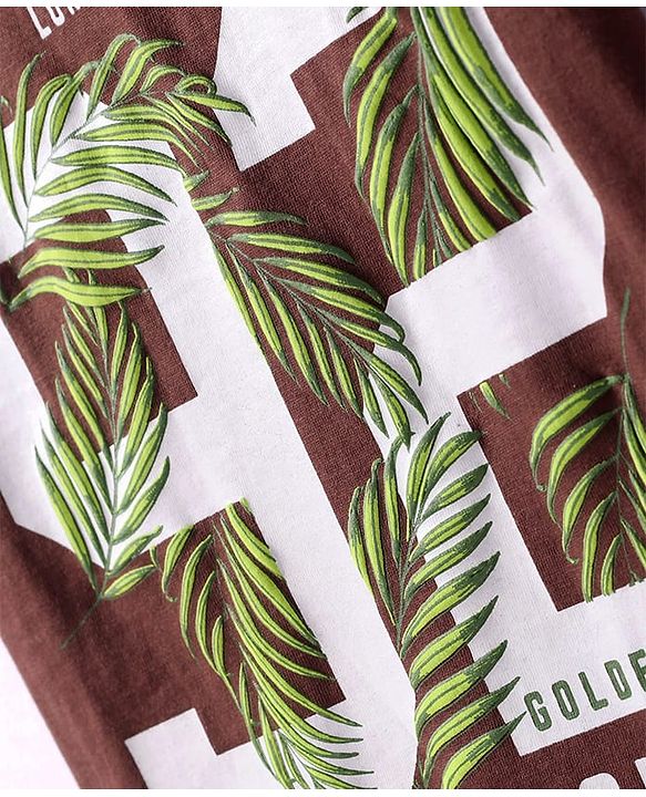 Pine Kids Cotton Knit Half Sleeves Text Printed T-Shirt -Dark Brown