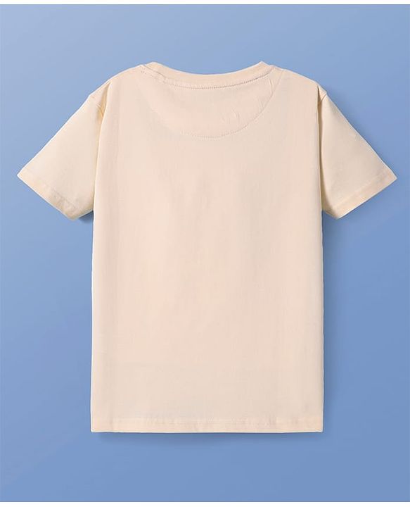 Pine Kids Cotton Knit Half Sleeves T-Shirt with Text Print - Cream