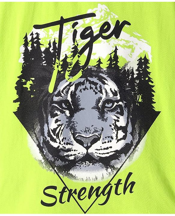 Pine Kids Cotton Knit Half Sleeves T-Shirt with Tiger Print - Light Green