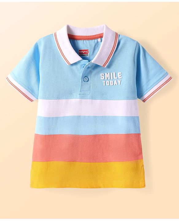 Babyhug Cotton Knit Half Sleeves Polo T-Shirt With Color Block Design - Multicolor