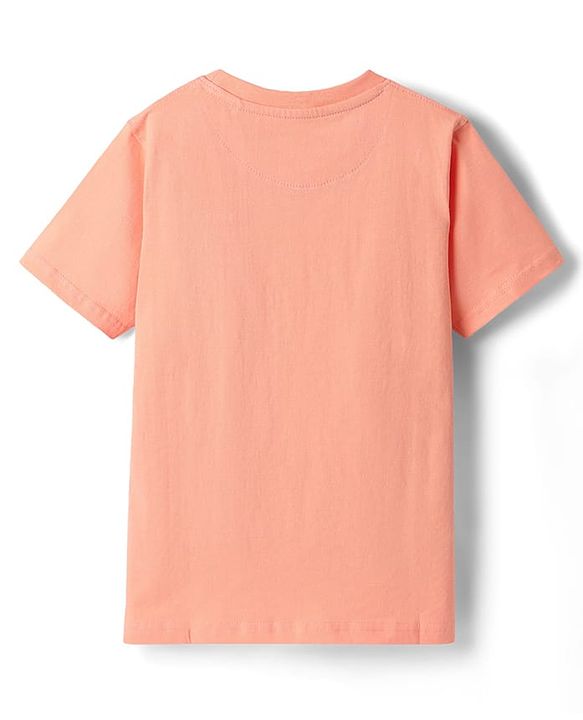 Pine Kids Cotton Knit Half Sleeves T-Shirt With Beach Theme Print - Peach