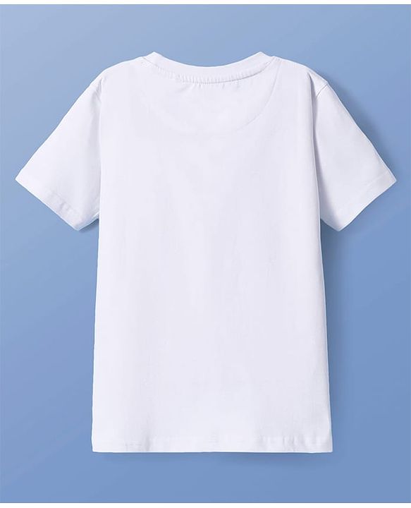 Pine Kids Cotton Knit Half Sleeves T-Shirt with Tropical Theme Print - White