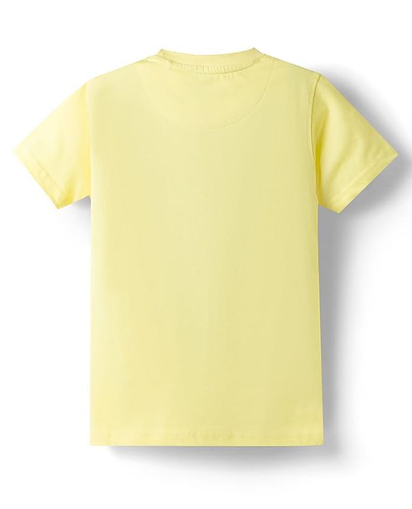 Pine Kids Cotton Knit Half Sleeves Beach Theme Printed T-Shirt -Light Yellow