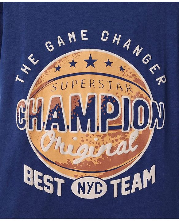 Pine Kids Cotton Knit Half Sleeves T-Shirt With The Game Changer Text Print - Navy Blue