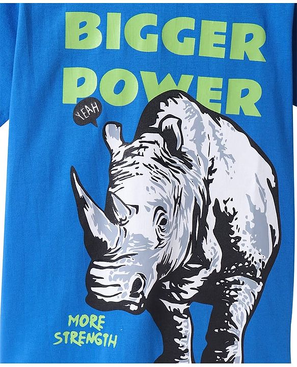 Pine Kids Cotton Knit Half Sleeves T-Shirt with Bigger Power Text Print - Blue