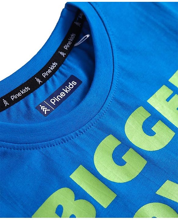 Pine Kids Cotton Knit Half Sleeves T-Shirt with Bigger Power Text Print - Blue