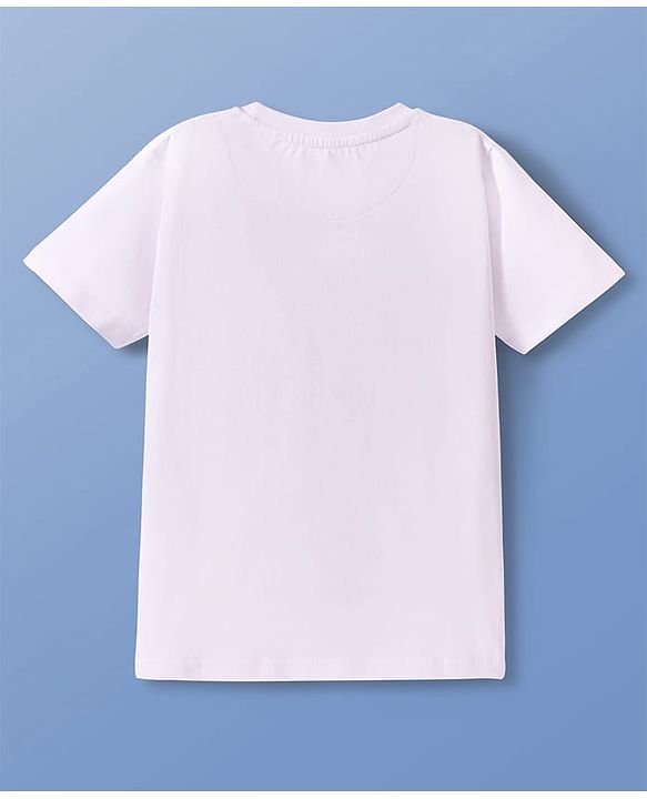 Pine Kids Cotton Knit Half Sleeves T-Shirt With Rhinoceros Print - White