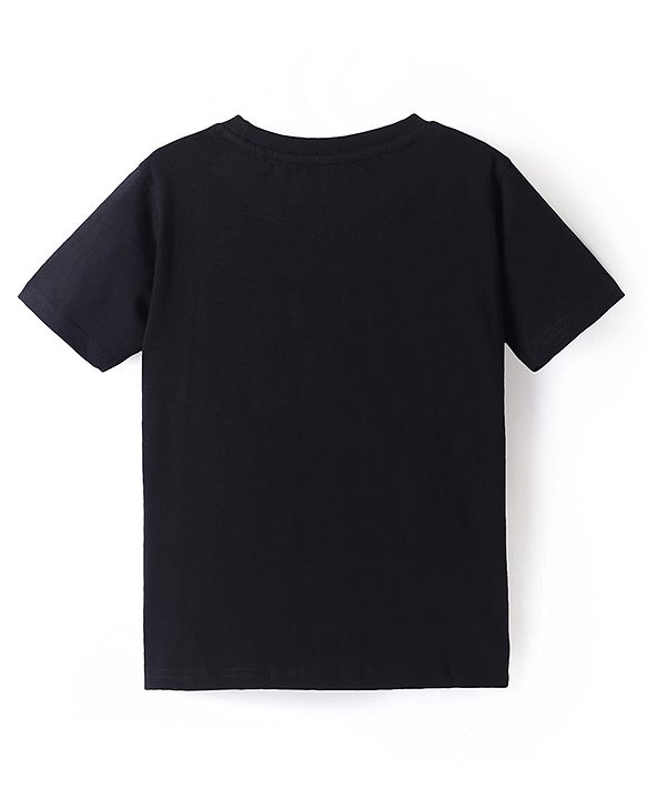 Pine Kids Cotton Knit Half Sleeves T-Shirt with Lion Print - Black
