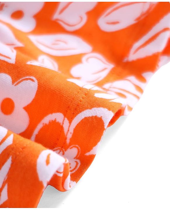 Babyhug Single Jersey Knit Sleeveless Frock With Bloomer with Floral Print & Bow Applique - Orange & White