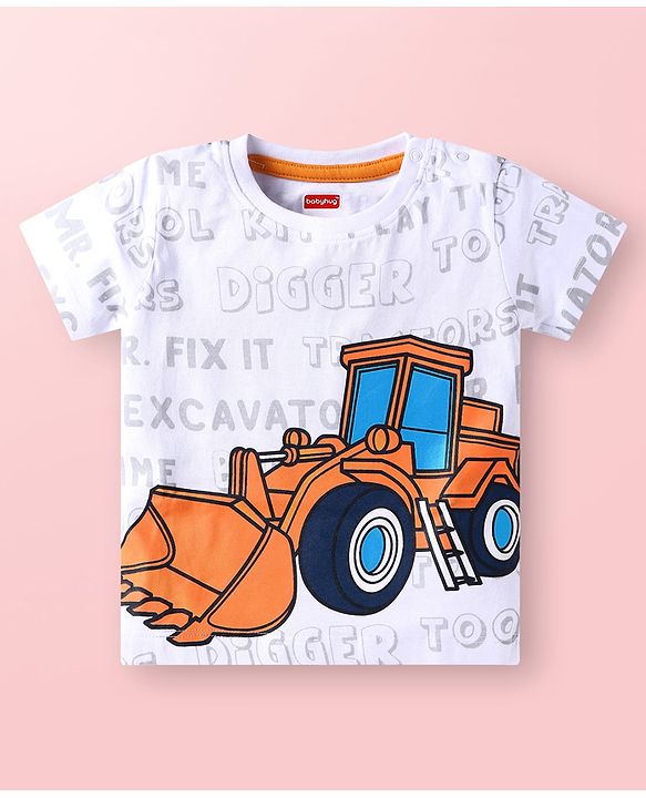 Babyhug Single Jersey Knit Half Sleeves T-Shirt & Shorts Set with JCB  Print -White & Yellow
